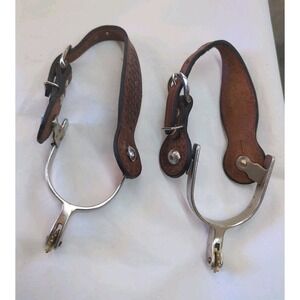 Vintage Style Western Spurs Weaver Leather Straps Tooled Silver Accents Cowboy
